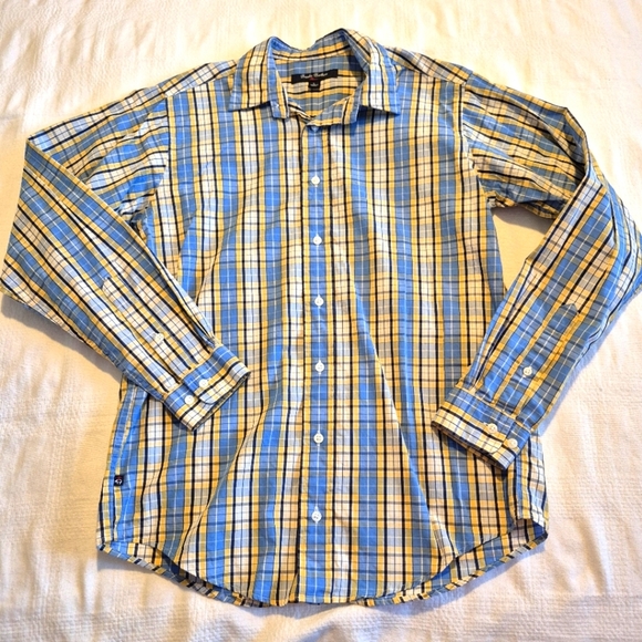 Brooks Brothers boys size Large blue yellow & white plaid button down shirt VGUC - Picture 1 of 5